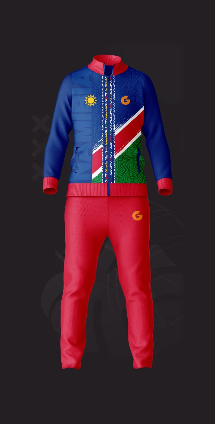 Red and blue tracksuit