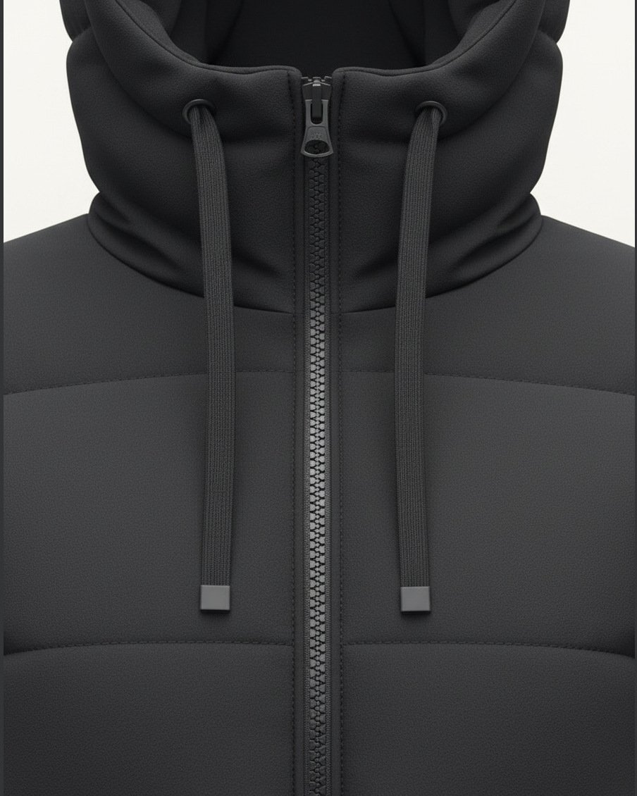 Long Puffer Jacket, construction and finishing detail
